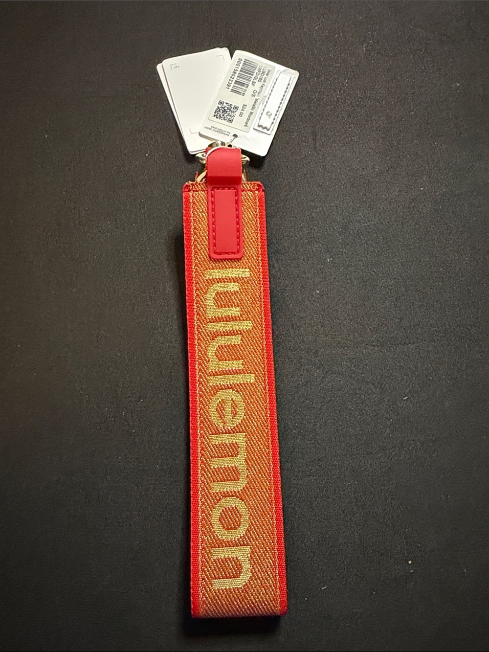 lululemon athletica Red and Gold Branded Wrist Key Loop